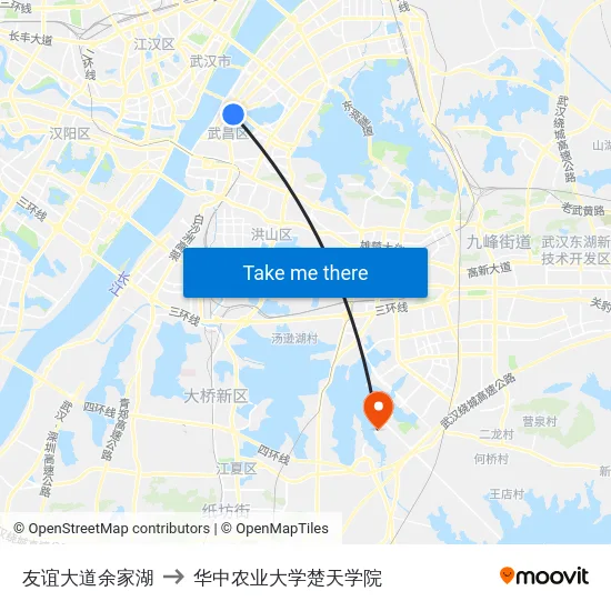 友谊大道余家湖 to 华中农业大学楚天学院 map