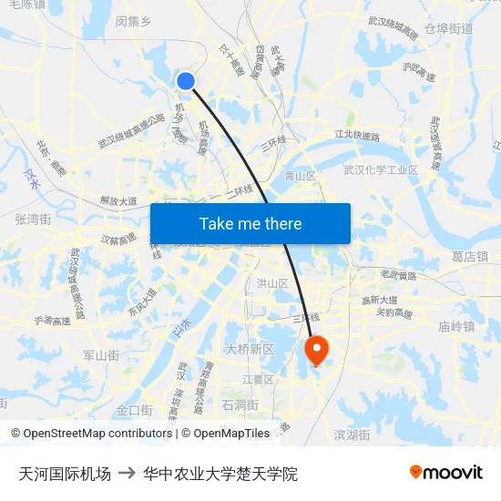 天河国际机场 to 华中农业大学楚天学院 map