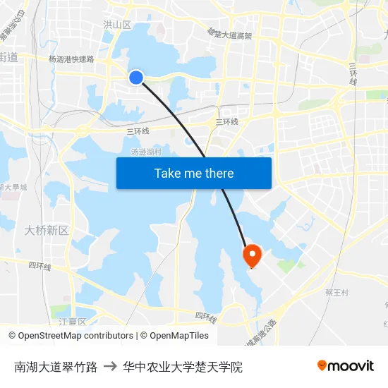 南湖大道翠竹路 to 华中农业大学楚天学院 map