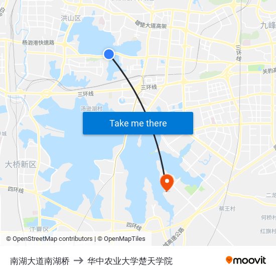 南湖大道南湖桥 to 华中农业大学楚天学院 map