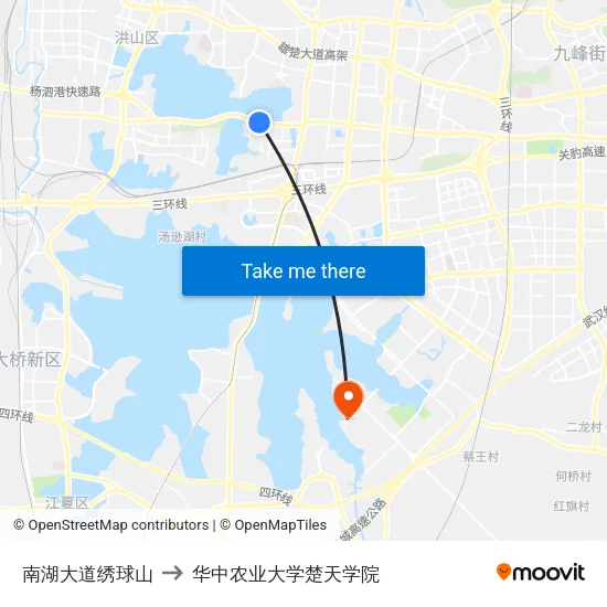 南湖大道绣球山 to 华中农业大学楚天学院 map