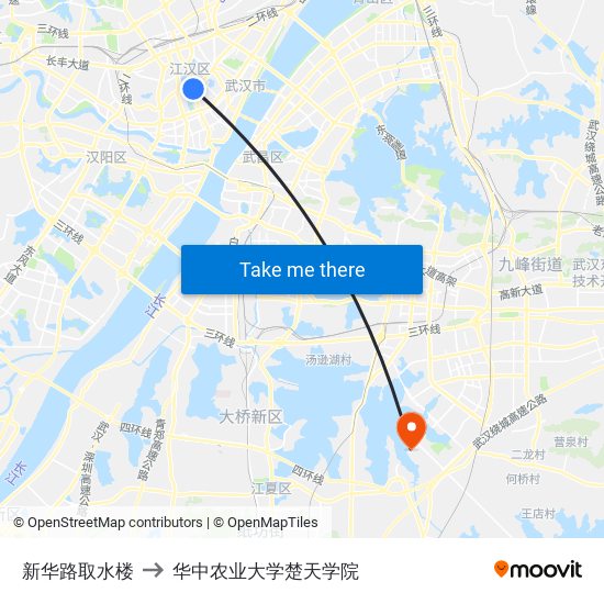 新华路取水楼 to 华中农业大学楚天学院 map