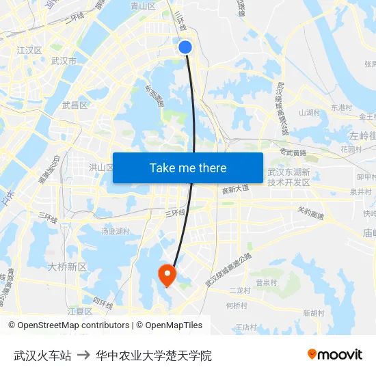武汉火车站 to 华中农业大学楚天学院 map