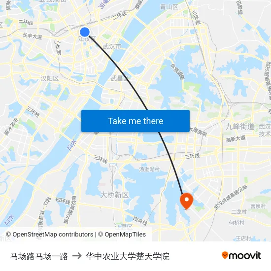 马场路马场一路 to 华中农业大学楚天学院 map