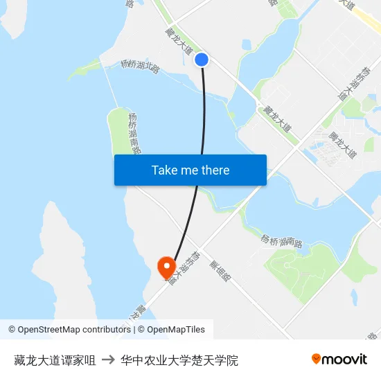 藏龙大道谭家咀 to 华中农业大学楚天学院 map