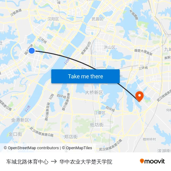 车城北路体育中心 to 华中农业大学楚天学院 map