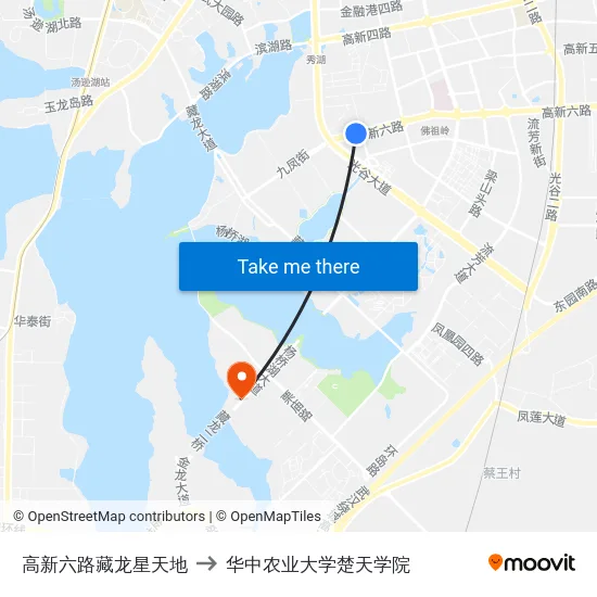 高新六路藏龙星天地 to 华中农业大学楚天学院 map