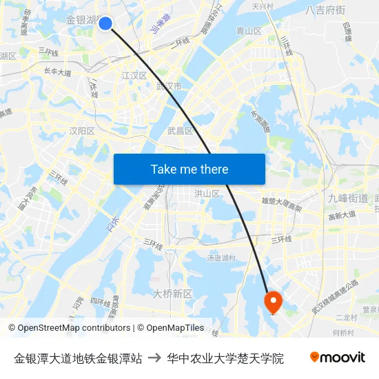 金银潭大道地铁金银潭站 to 华中农业大学楚天学院 map