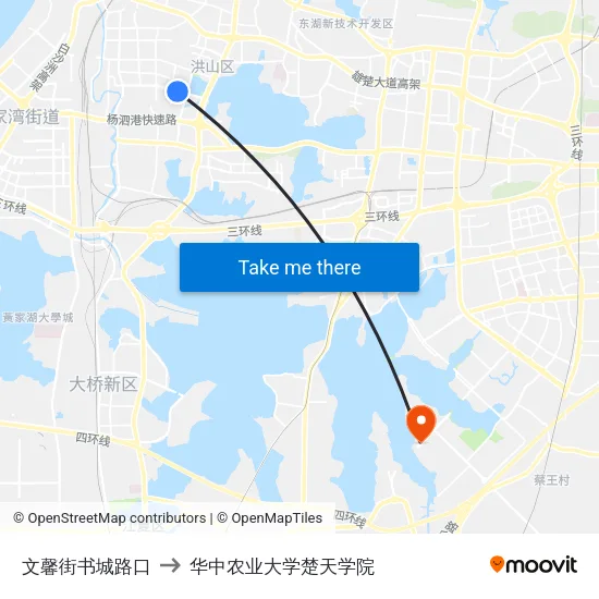 文馨街书城路口 to 华中农业大学楚天学院 map