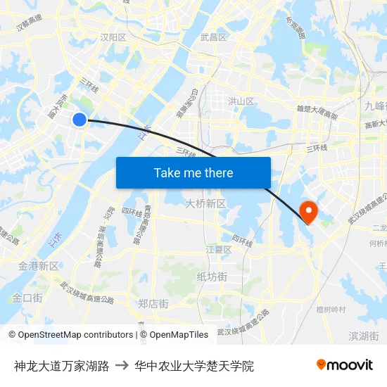 神龙大道万家湖路 to 华中农业大学楚天学院 map