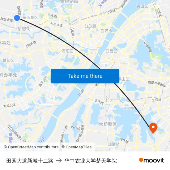 田园大道新城十二路 to 华中农业大学楚天学院 map