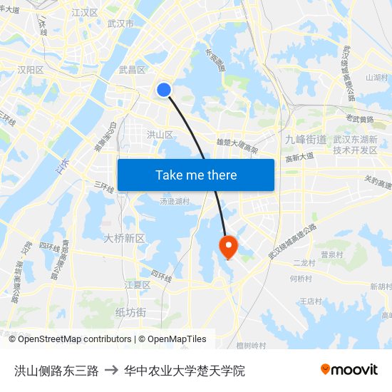 洪山侧路东三路 to 华中农业大学楚天学院 map