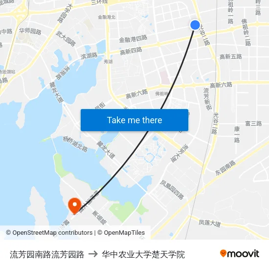 流芳园南路流芳园路 to 华中农业大学楚天学院 map