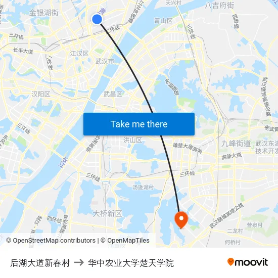 后湖大道新春村 to 华中农业大学楚天学院 map