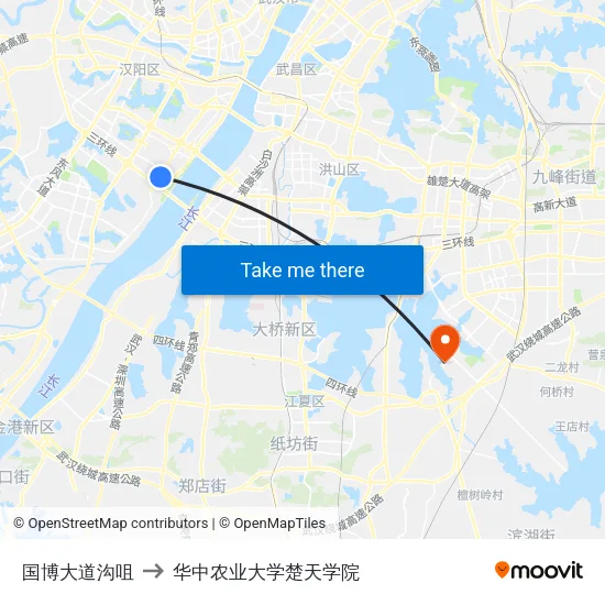 国博大道沟咀 to 华中农业大学楚天学院 map