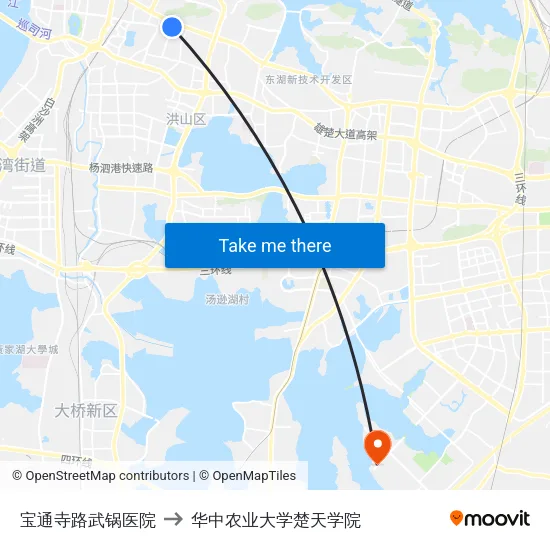 宝通寺路武锅医院 to 华中农业大学楚天学院 map