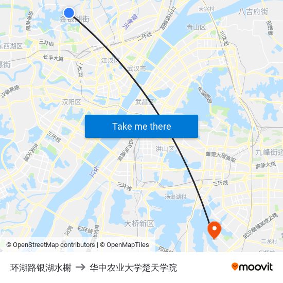 环湖路银湖水榭 to 华中农业大学楚天学院 map