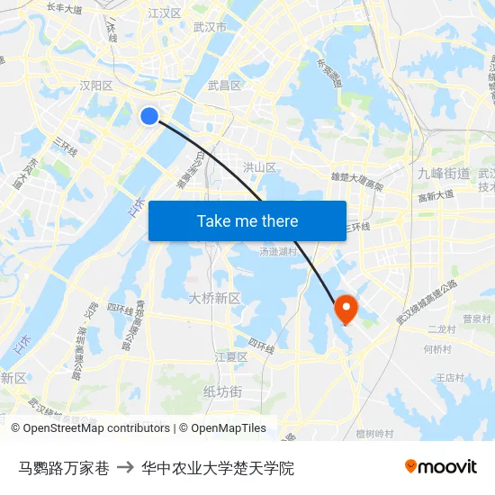 马鹦路万家巷 to 华中农业大学楚天学院 map
