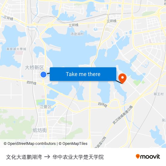 文化大道鹏湖湾 to 华中农业大学楚天学院 map