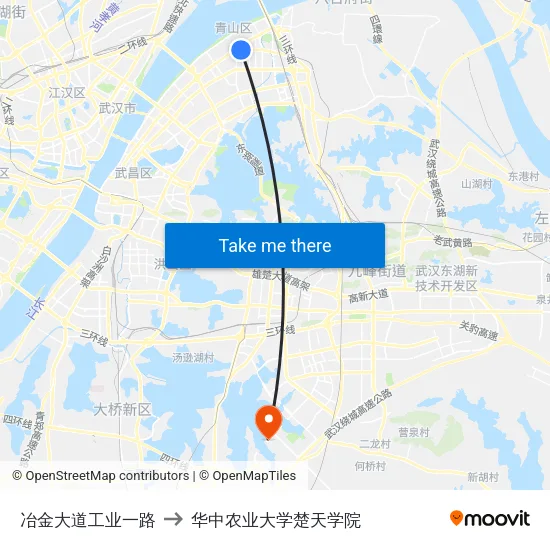 冶金大道工业一路 to 华中农业大学楚天学院 map