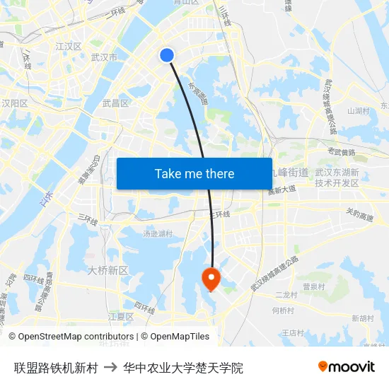 联盟路铁机新村 to 华中农业大学楚天学院 map
