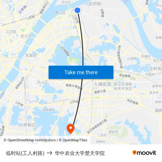 临时站(工人村路) to 华中农业大学楚天学院 map