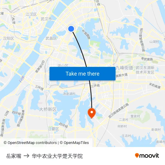 岳家嘴 to 华中农业大学楚天学院 map