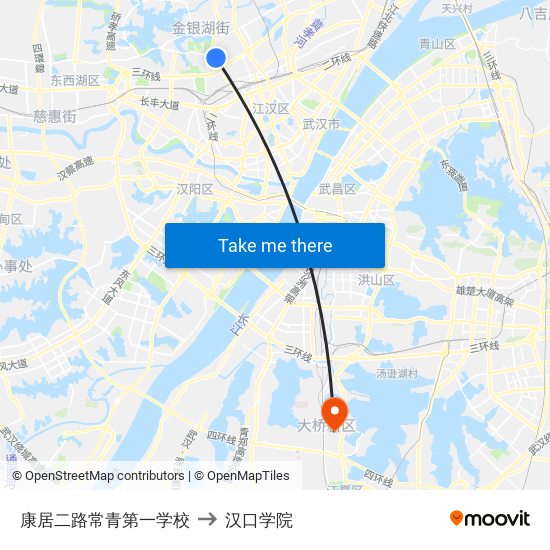 康居二路常青第一学校 to 汉口学院 map