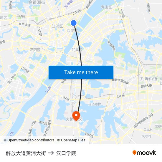 解放大道黄浦大街 to 汉口学院 map