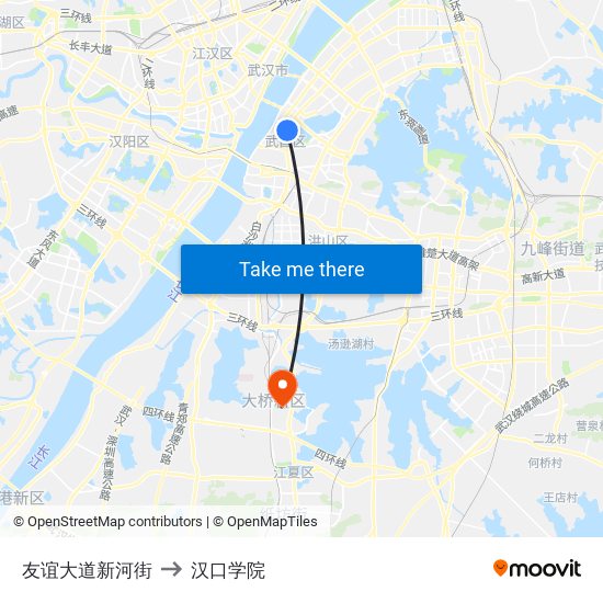 友谊大道新河街 to 汉口学院 map