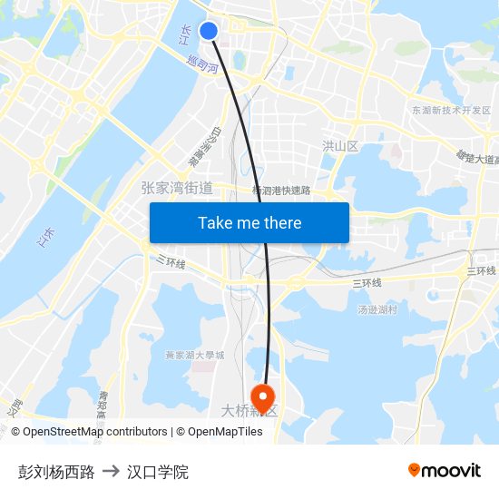 彭刘杨西路 to 汉口学院 map