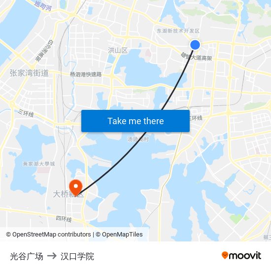 光谷广场 to 汉口学院 map