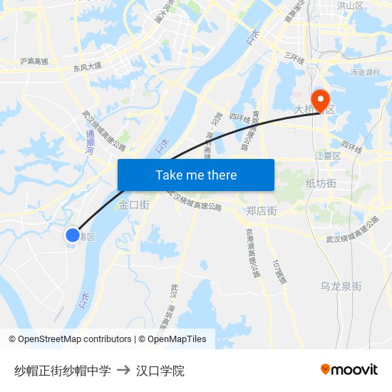 纱帽正街纱帽中学 to 汉口学院 map