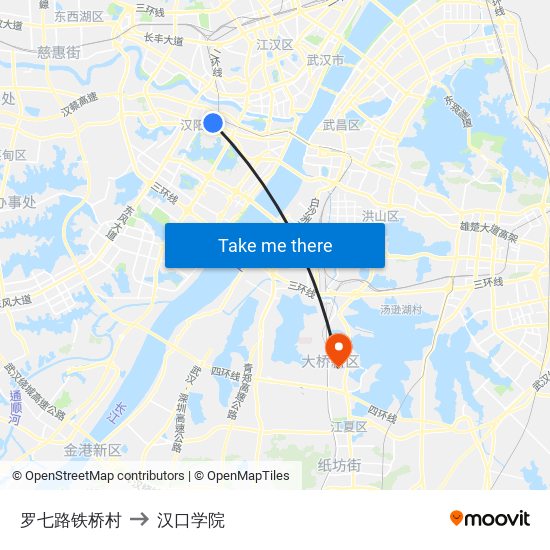 罗七路铁桥村 to 汉口学院 map