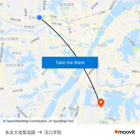 东吴大道梨花园 to 汉口学院 map