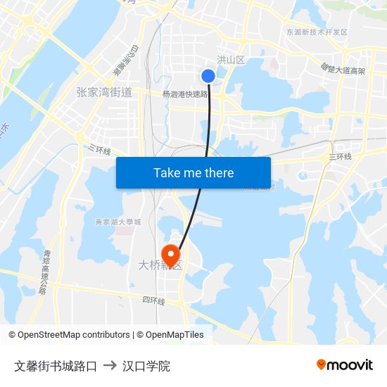 文馨街书城路口 to 汉口学院 map