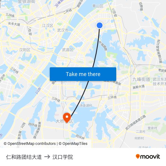 仁和路团结大道 to 汉口学院 map