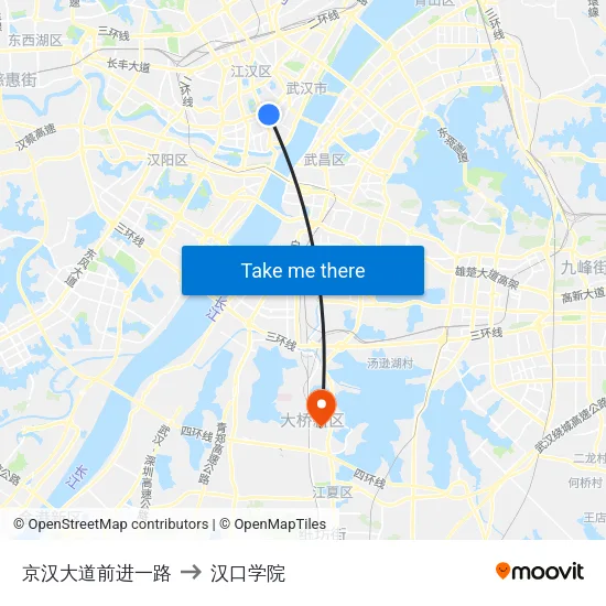 京汉大道前进一路 to 汉口学院 map