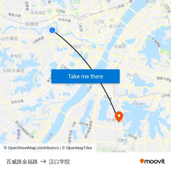 百威路金福路 to 汉口学院 map