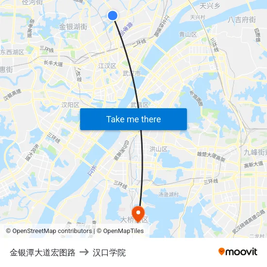 金银潭大道宏图路 to 汉口学院 map
