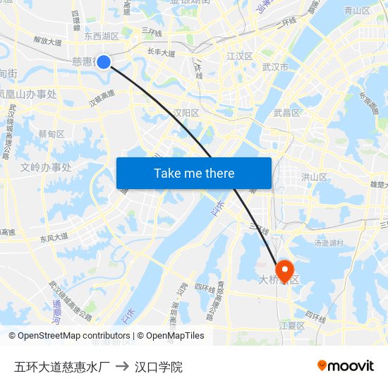 五环大道慈惠水厂 to 汉口学院 map