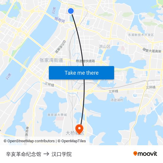 辛亥革命纪念馆 to 汉口学院 map