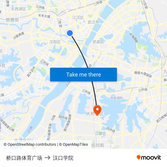 桥口路体育广场 to 汉口学院 map