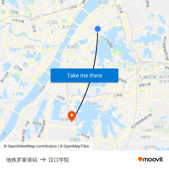 地铁罗家港站 to 汉口学院 map