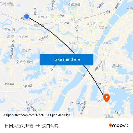 田园大道九州通 to 汉口学院 map