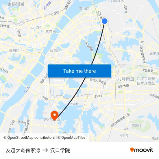 友谊大道何家湾 to 汉口学院 map