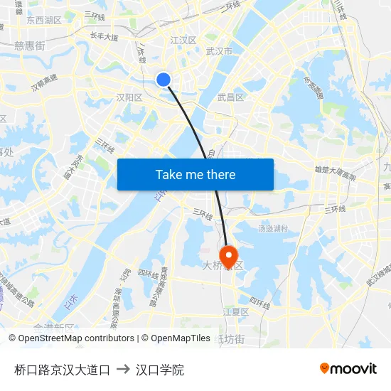 桥口路京汉大道口 to 汉口学院 map