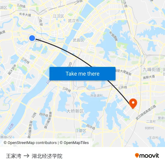 王家湾 to 湖北经济学院 map