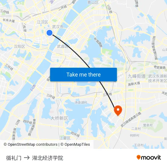 循礼门 to 湖北经济学院 map