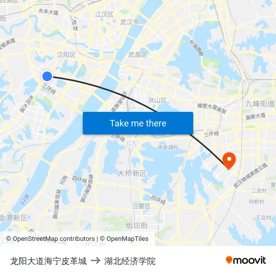 龙阳大道海宁皮革城 to 湖北经济学院 map